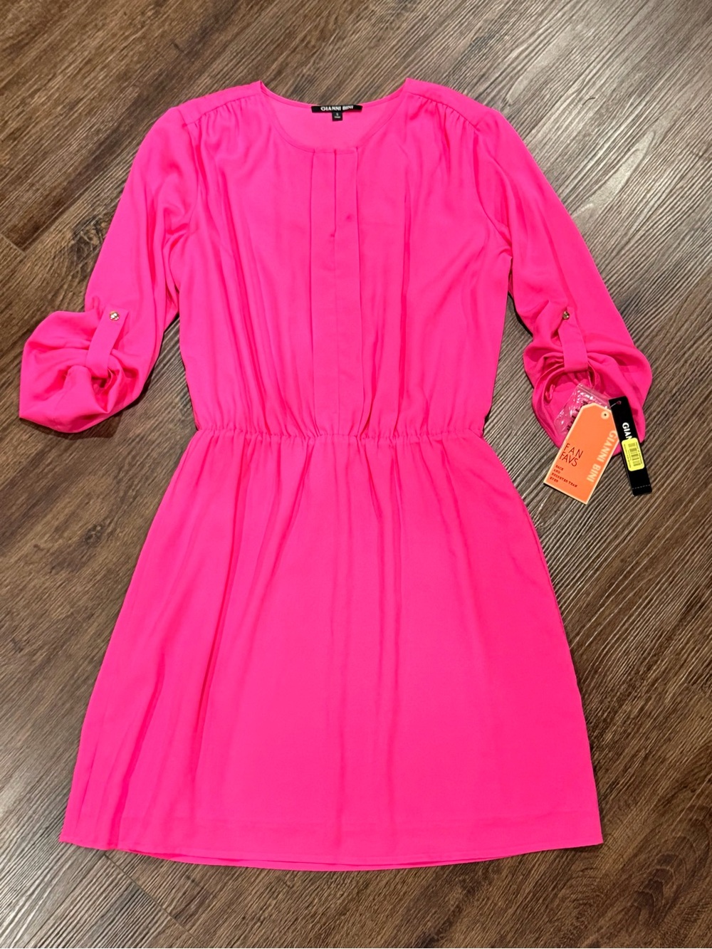 Gianni Bini Neon Pink Pleated Front Blouse